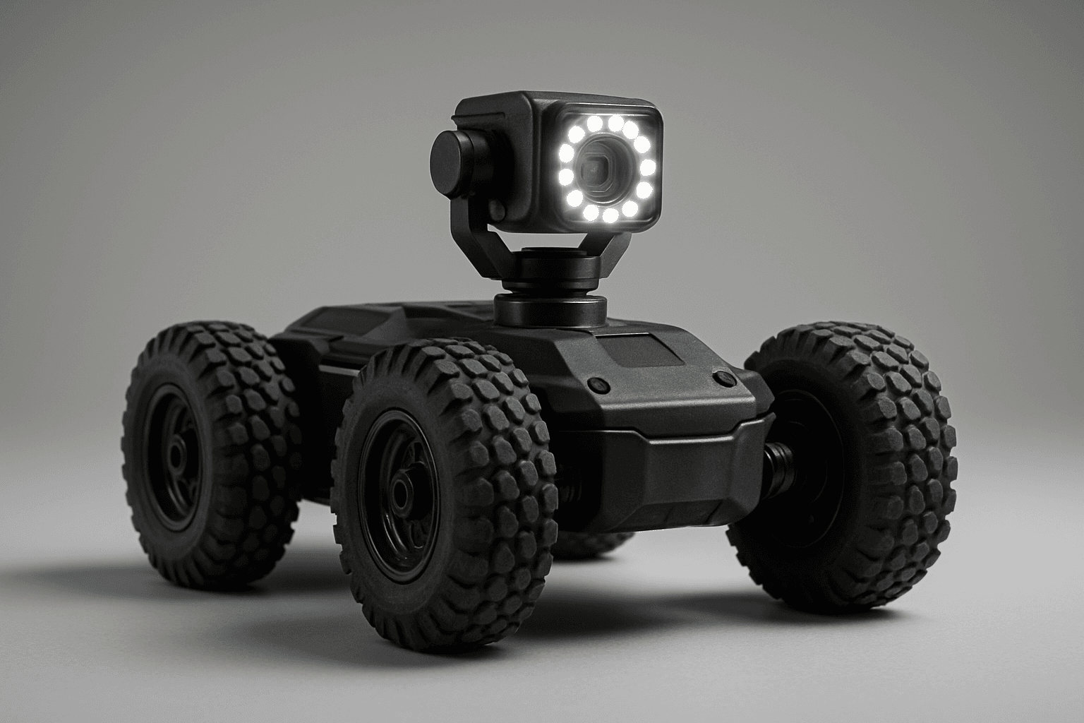 Crawlspace Inspection Robot — four-wheel chassis with a tilting LED camera head