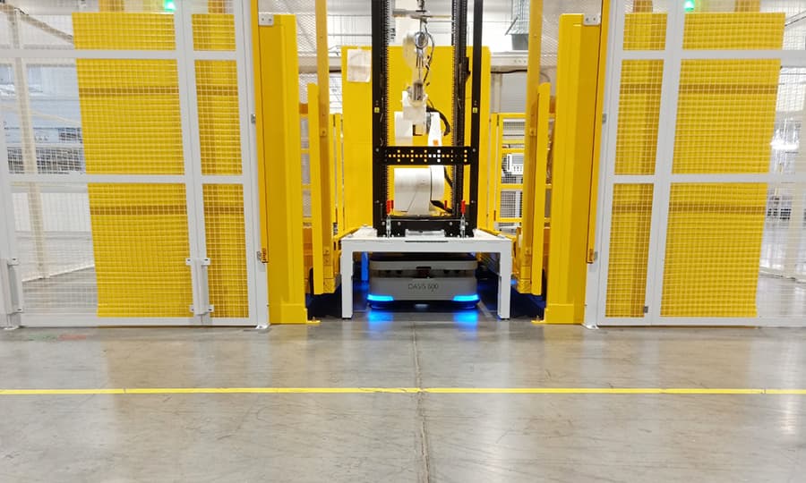 An autonomous mobile robot on a production floor