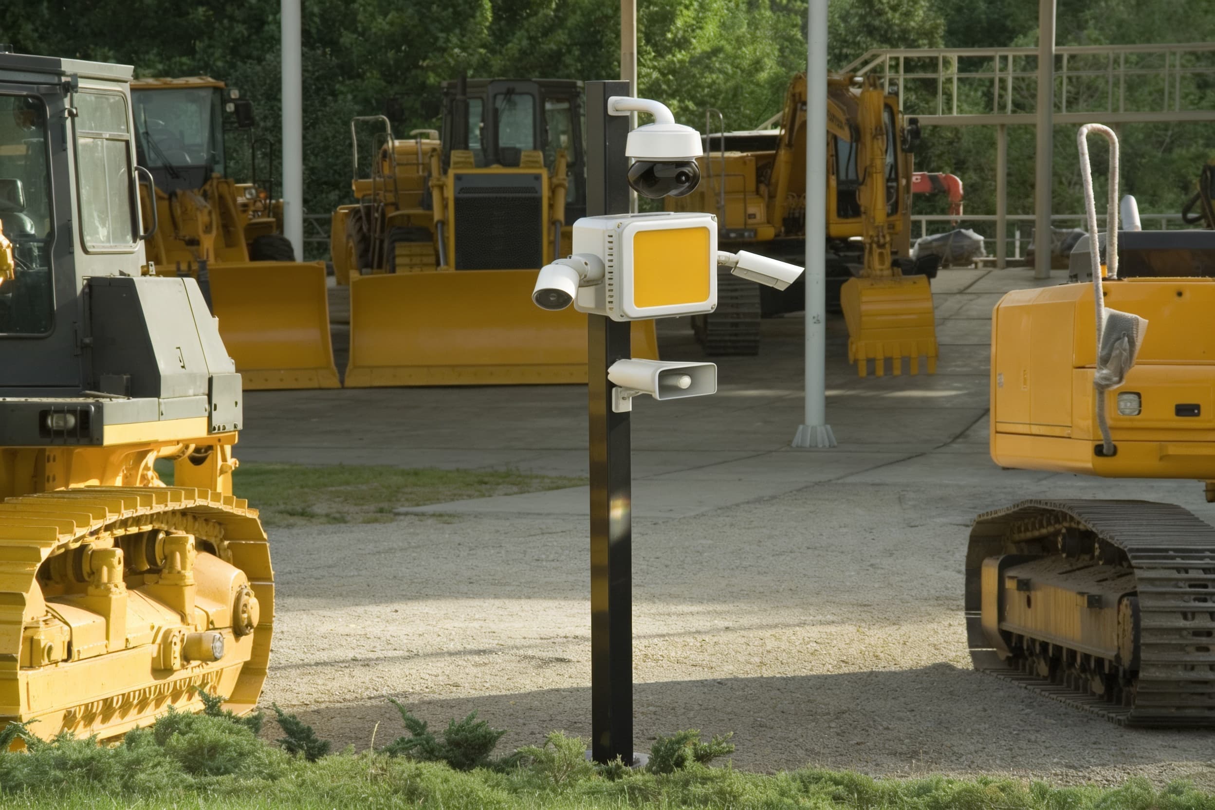 Pole surveillance unit watching an equipment yard