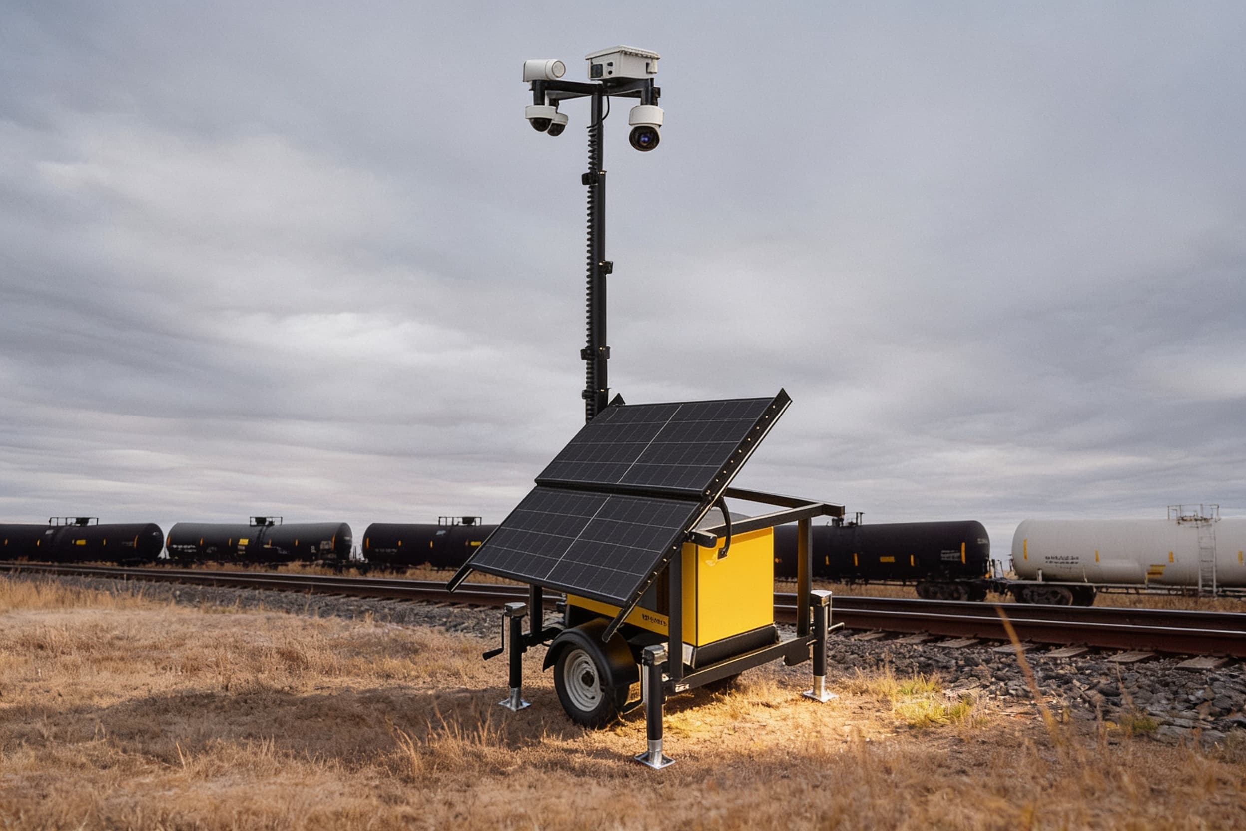 Surveillance trailer beside a rail siding
