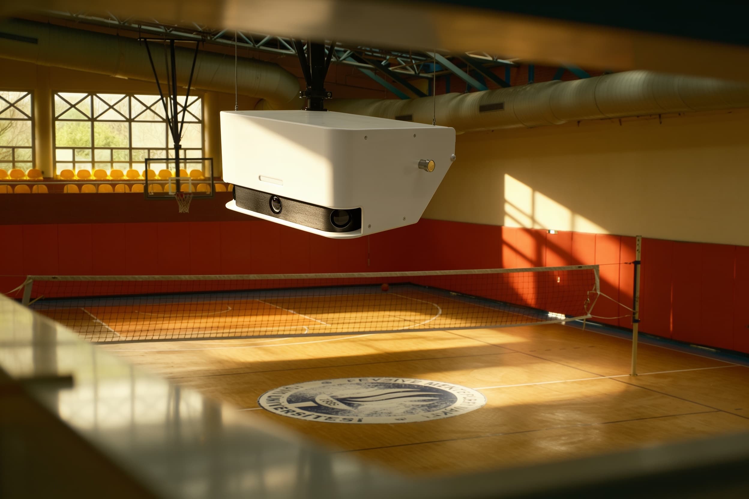 Sports camera above a school gym court
