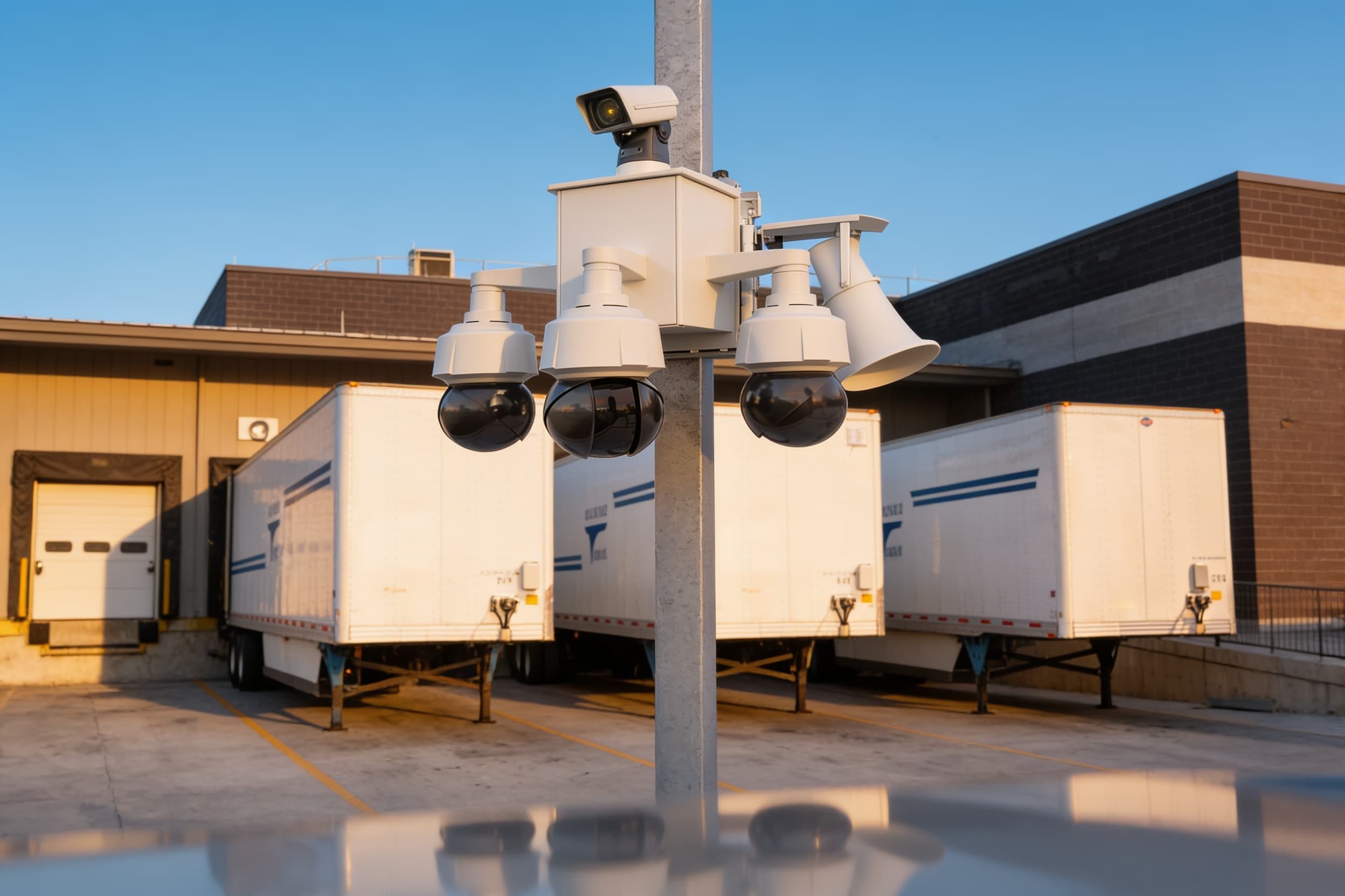 Pole camera high over a trailer yard