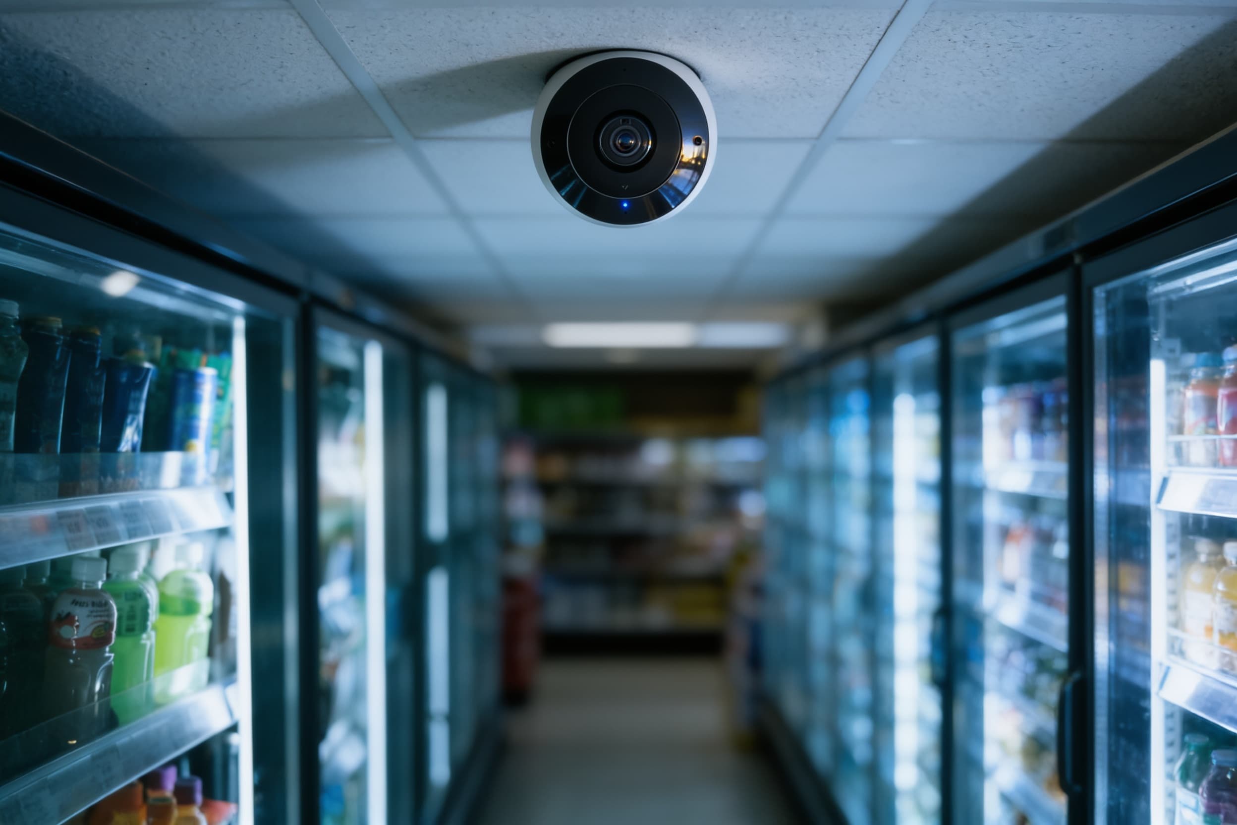 Ceiling camera in a convenience store