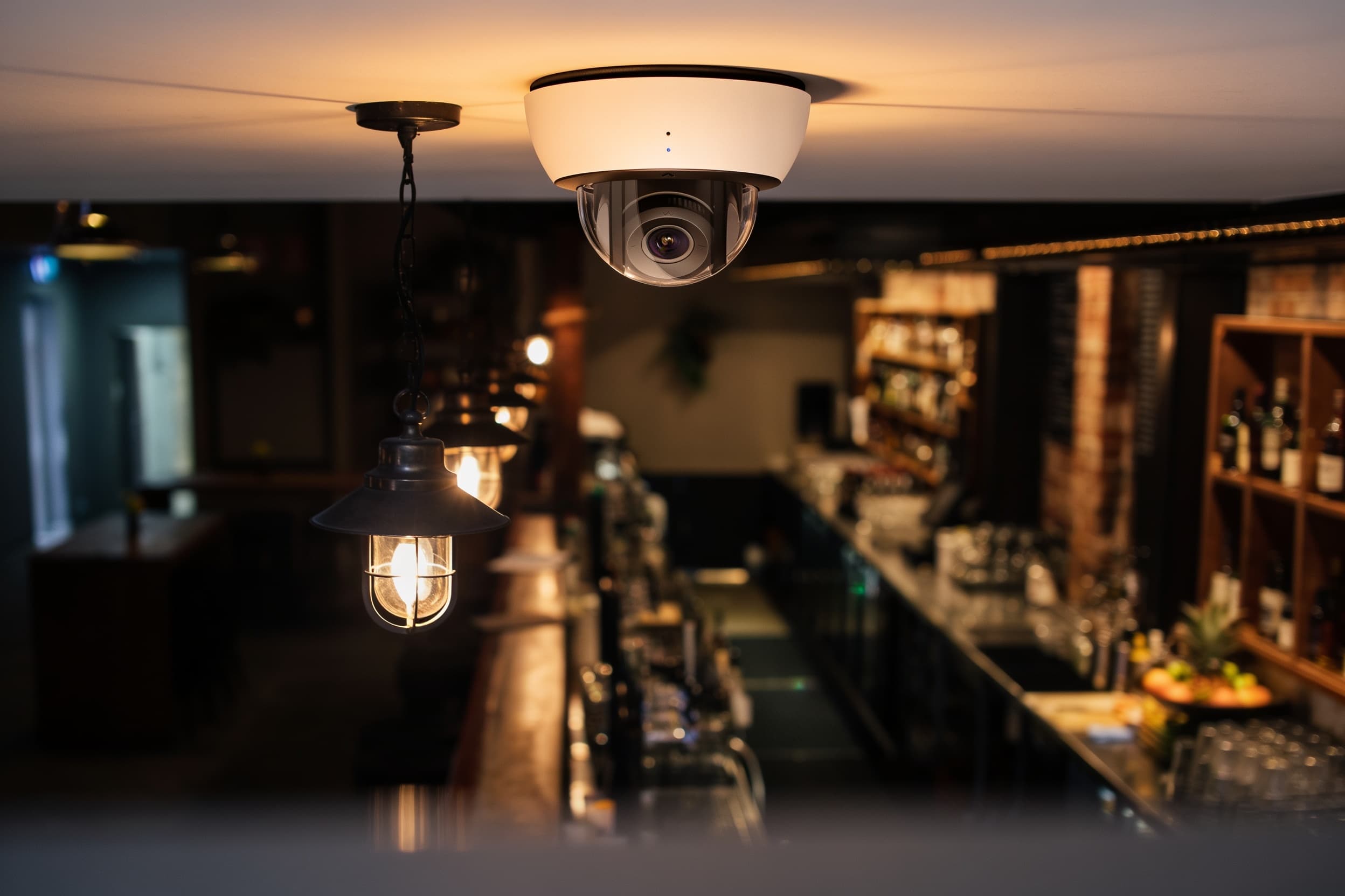 Dome camera above a resort bar