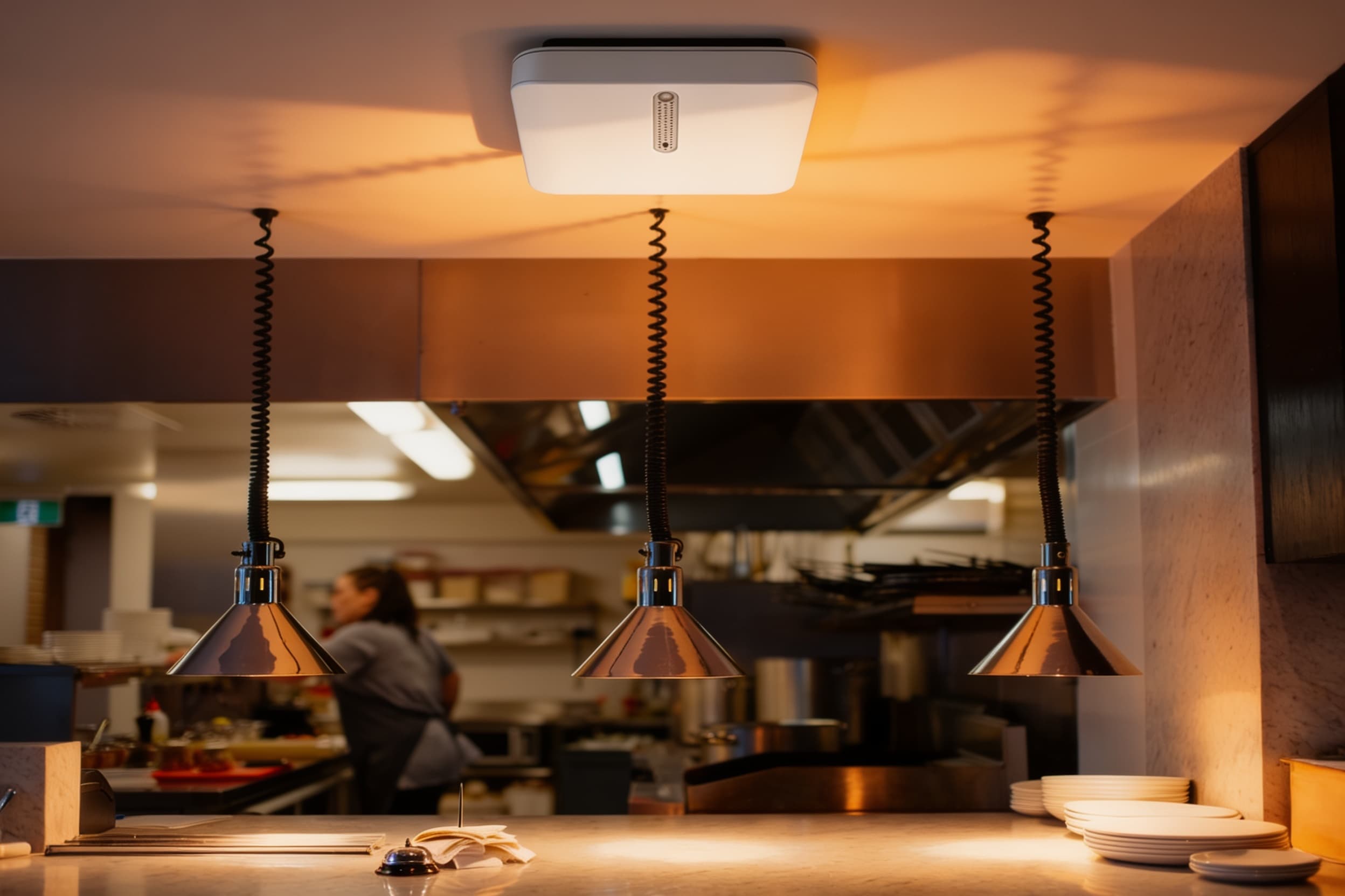 Environmental sensor above a deli prep line